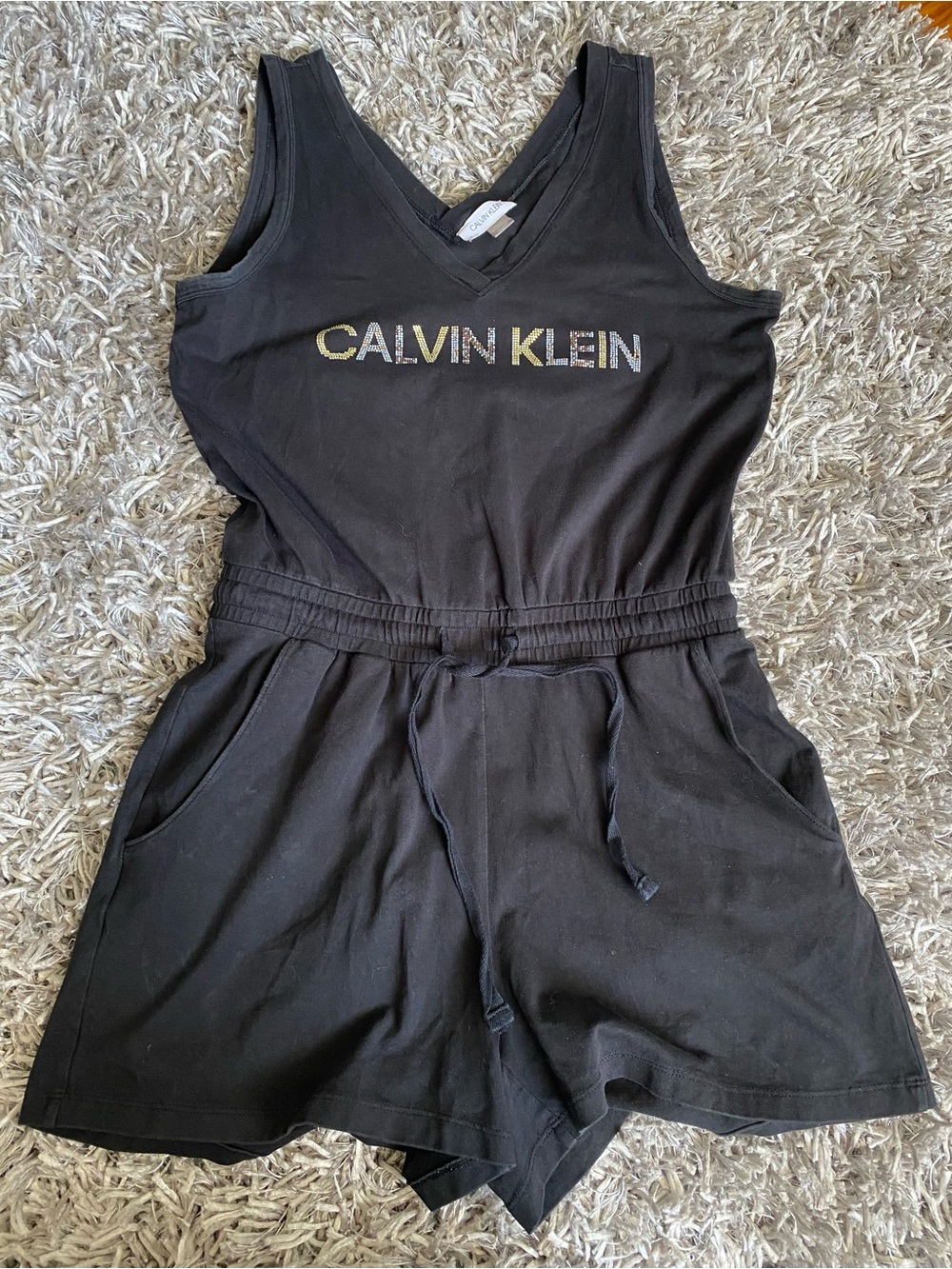 Calvin Klein Black V-Neck Logo Romper small